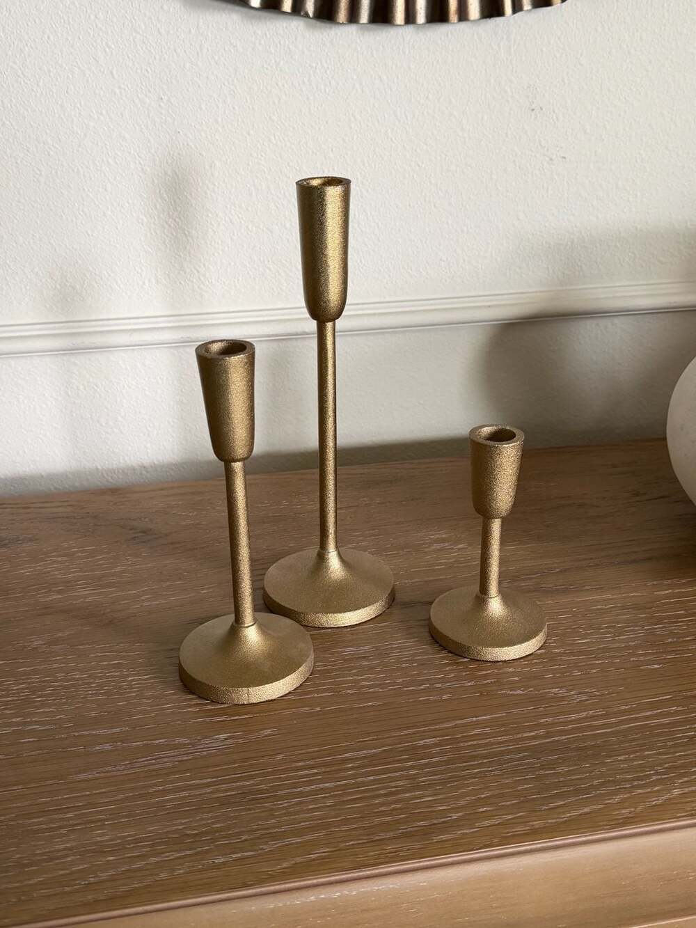 Set of 3 Modern Gold Taper Candle Holders